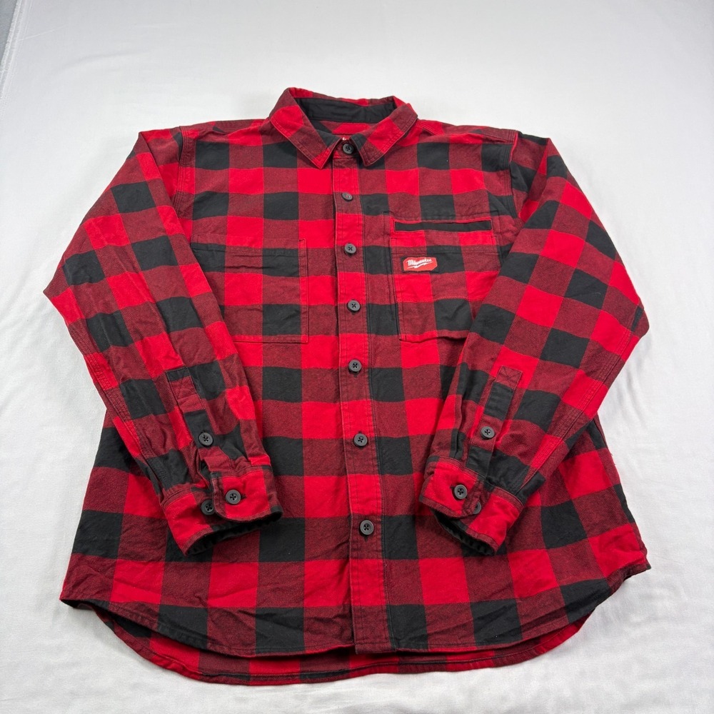Milwaukee Gridiron Flannel Shirt Mens Large Red Plaid Heavyweight Workwear
